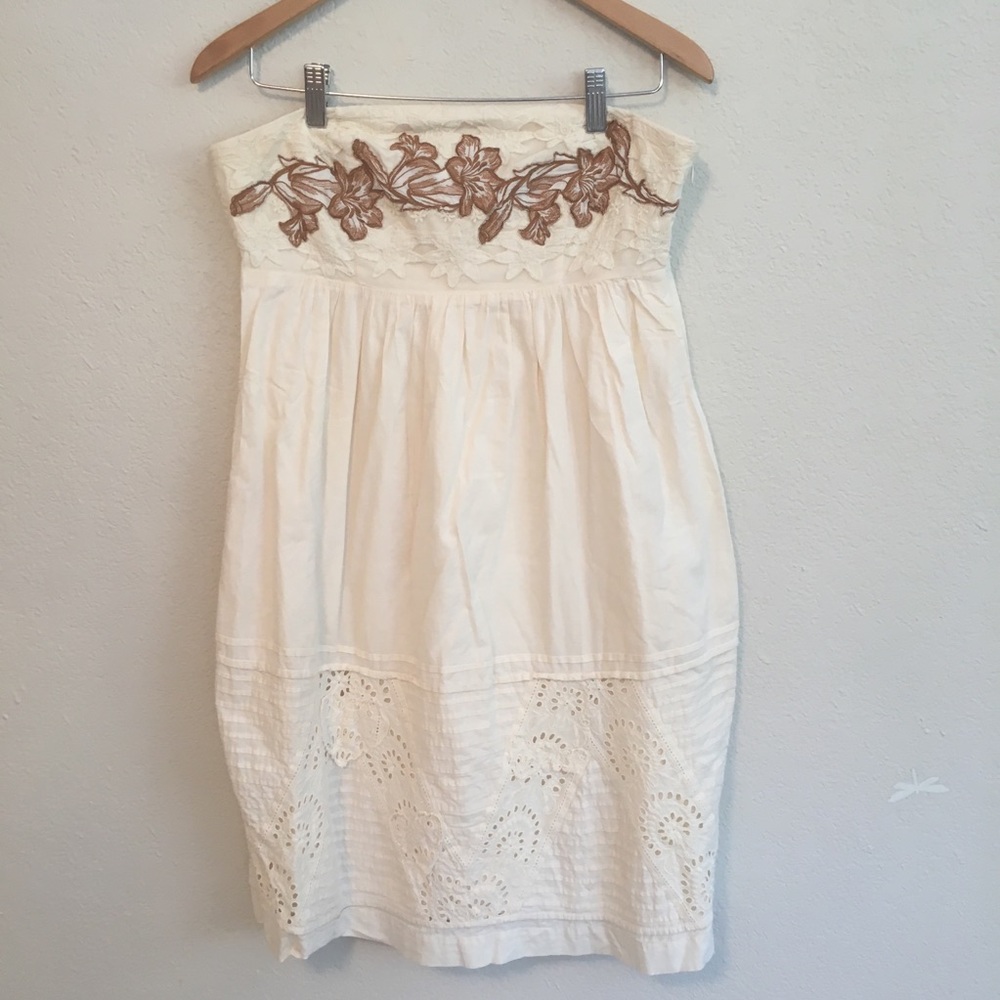 Anthropologie Embroidered Strapless Summer Dress